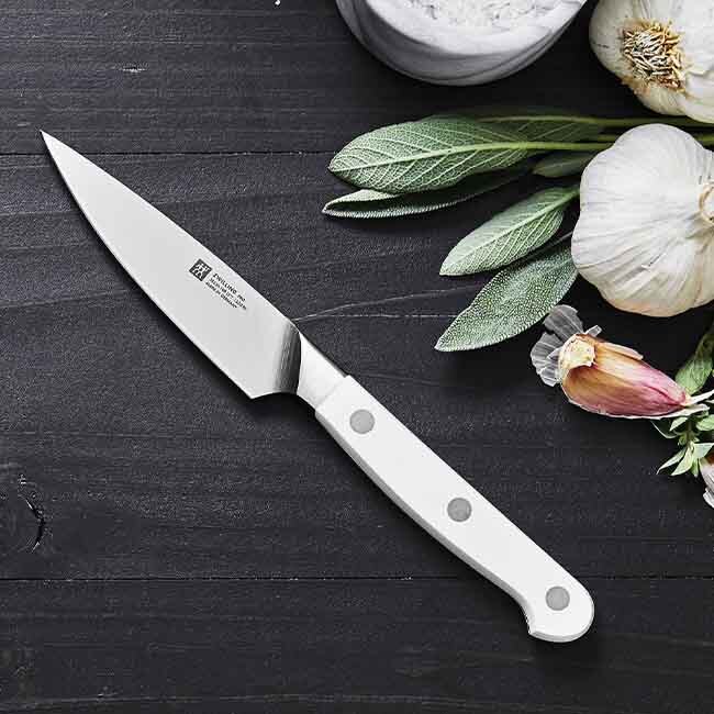 Zwilling PRO Le Blanc 4-Inch Paring Knife on table