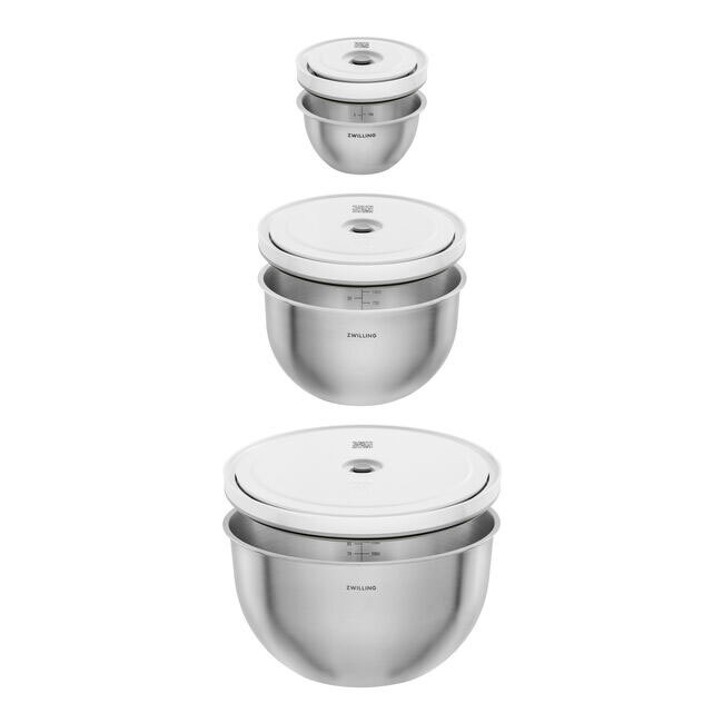 Zwilling Fresh & Save Bowls | Stainless Steel Vacuum Bowl Set S/M/L | Silver-white | 6-pc