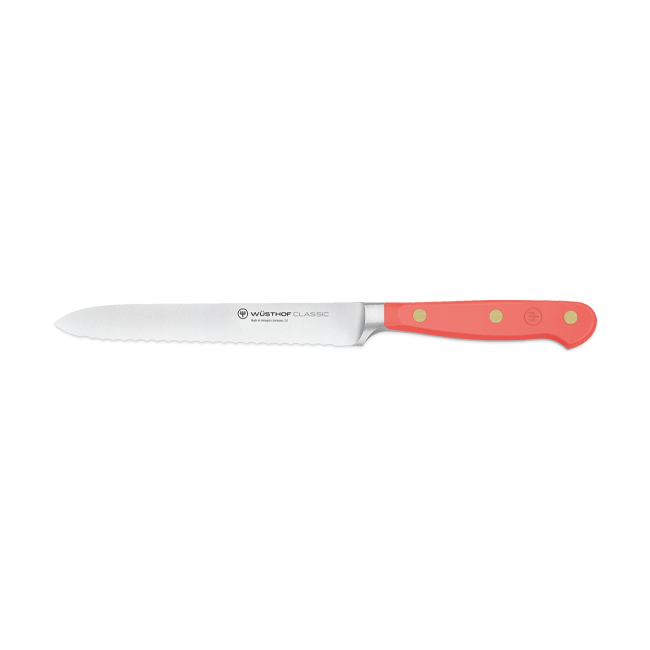 Wüsthof Classic 5” Serrated Utility Knife | Coral Peach