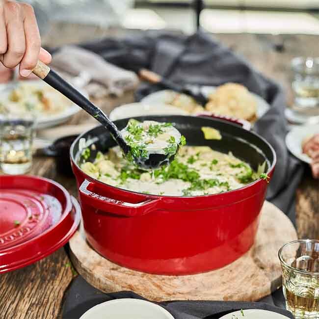 Staub Cast Iron 7 Qt. Round Cocotte in use