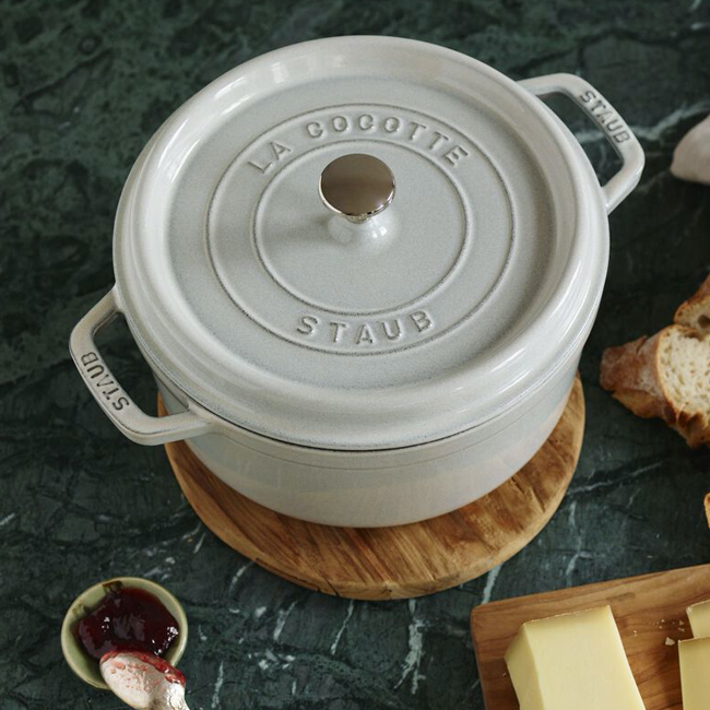 Staub Cast Iron 7 Qt. Round Cocotte - White Truffle Top