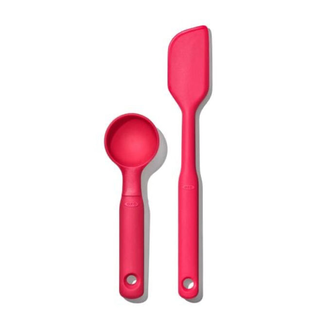 OXO Good Grips Silicone Cookie Scoop & Small Spatula Set | Red