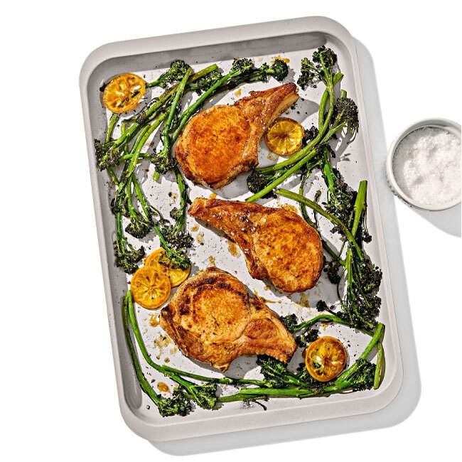 OXO Good Grips Non-Stick Pro Ceramic Coated Metal Bakeware Half Sheet Pan | Storm Blue in use