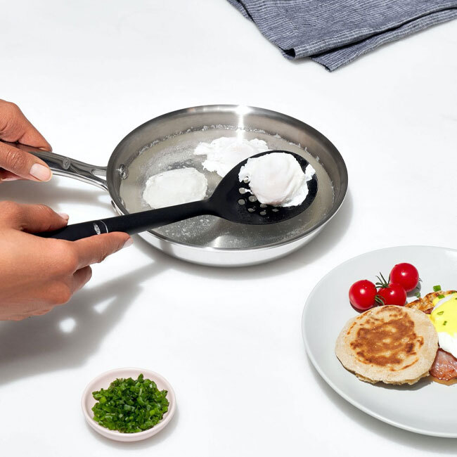 OXO Good Grips Nylon Slotted Spoon in use