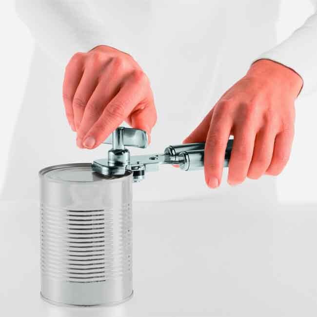 Rösle Can Opener with Pliers Grip in use