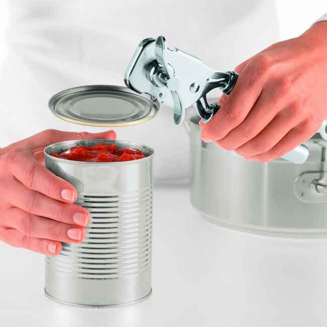 Rösle Can Opener with Pliers Grip in use