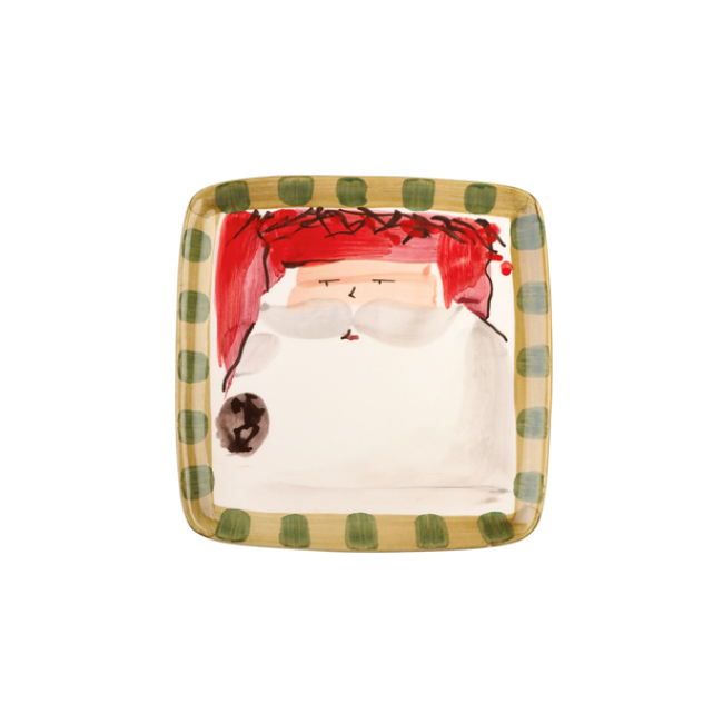 Vietri Old St. Nick Square Salad Plate - Red Hat