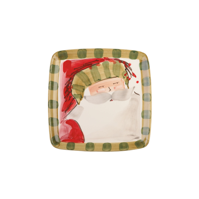 Vietri Old St. Nick Square Salad Plate - Striped Hat