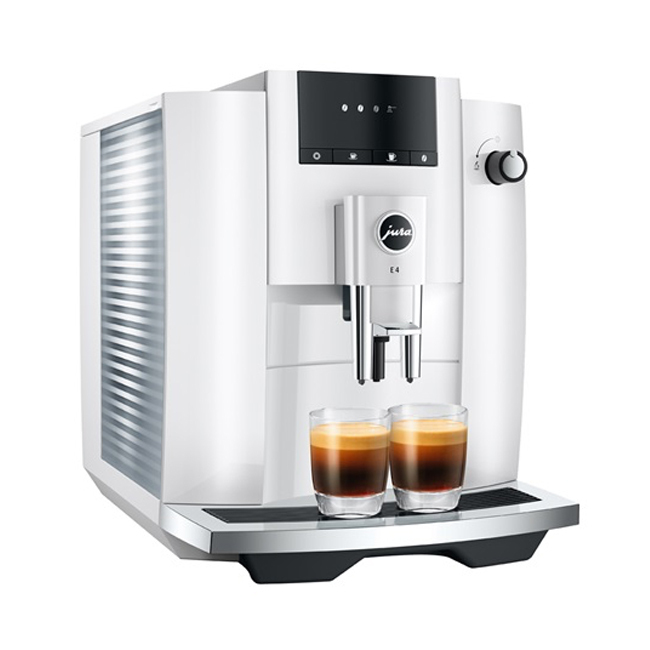 Jura E4 Automatic Coffee Center - Piano White | Left Side Quarter View