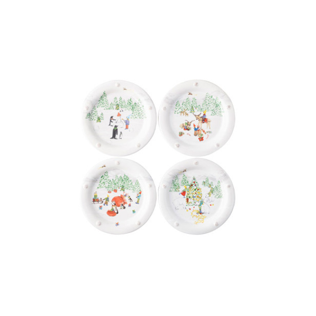 Juliska Berry & Thread North Pole Cocktail Plates Assorted Set of 4