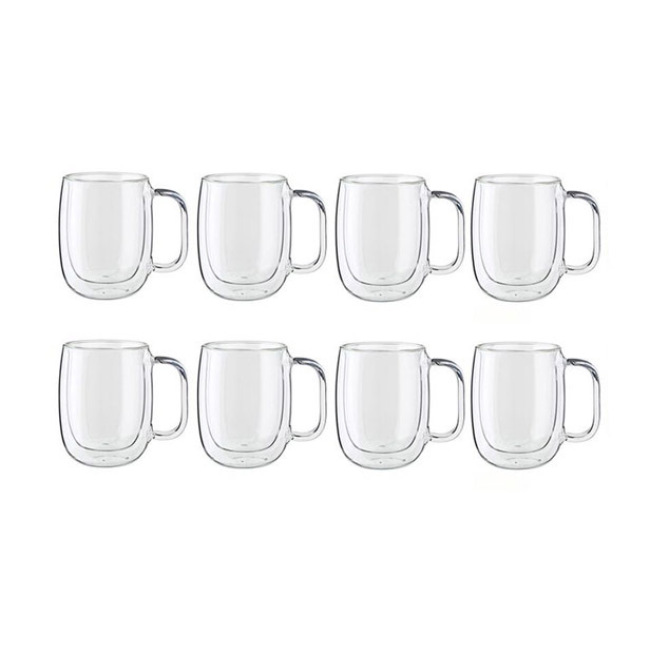 Zwilling J A Henckels Sorrento Plus, Double-Wall 12.0 oz. Glass Coffee Mugs, Set of 8 1