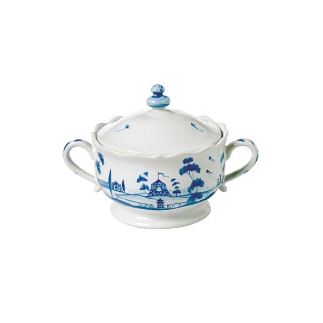 Juliska Country Estate Delft Blue Lidded Sugar/Jam Bowl “Main House” 1