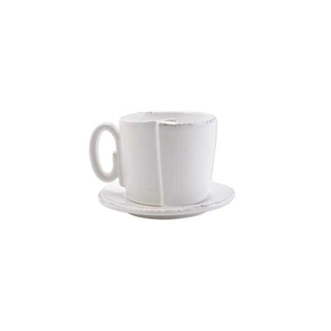 Vietri Lastra White Cup and Saucer opposite side