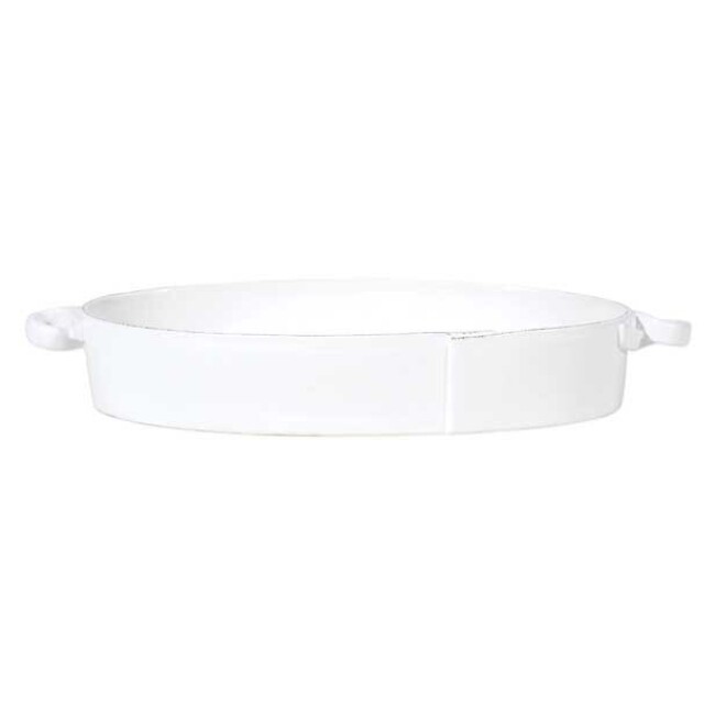 Vietri Lastra Handled Oval Baker - White