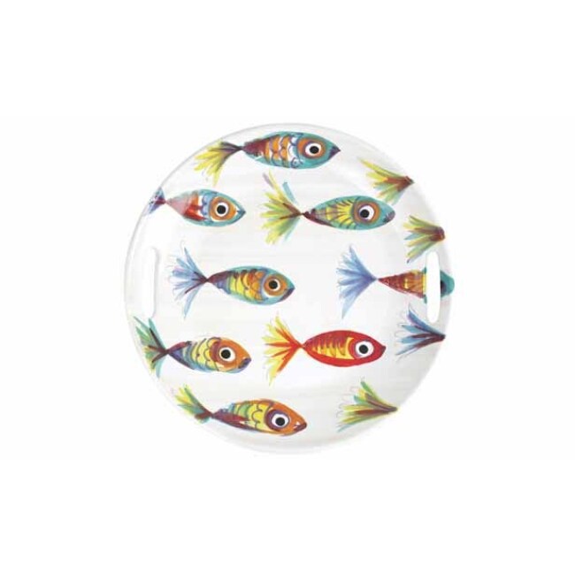 Product Vietri Pesci Colorati Handled Round Tray