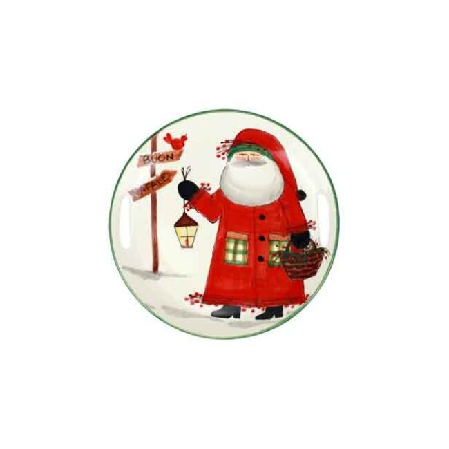 Vietri Old Saint Nick Handled Round Tray w/ Lantern