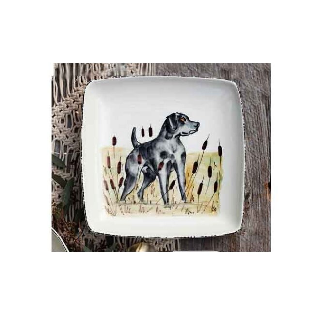 Vietri Wildlife Black Hunting Dog Square Platter 1