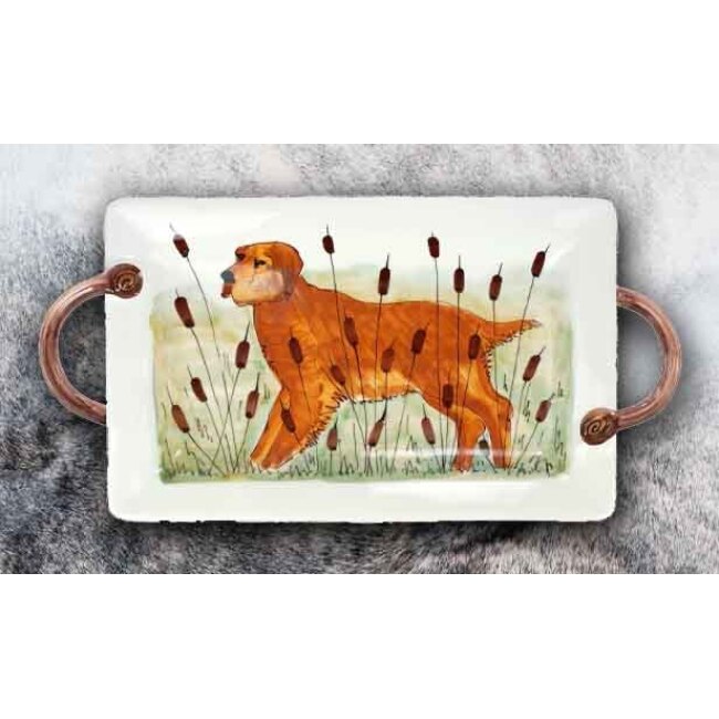 Vietri Wildlife Hunting Dog Handled Rectangular Platter 1