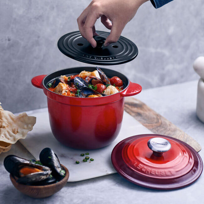 Le Creuset Enameled Cast Iron Rice Pot | Cerise Red with stoneware vent lid