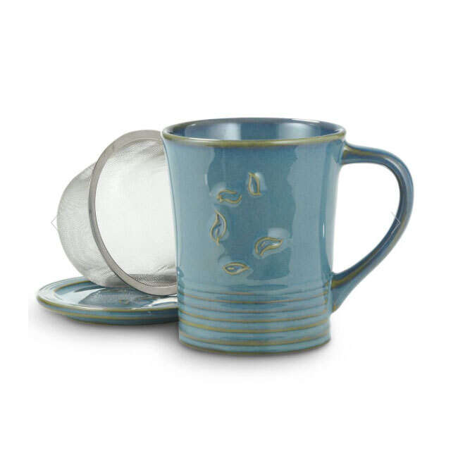 Republic of Tea | Sky Blue Dancing Leaves Mug with Infuser and Lid
