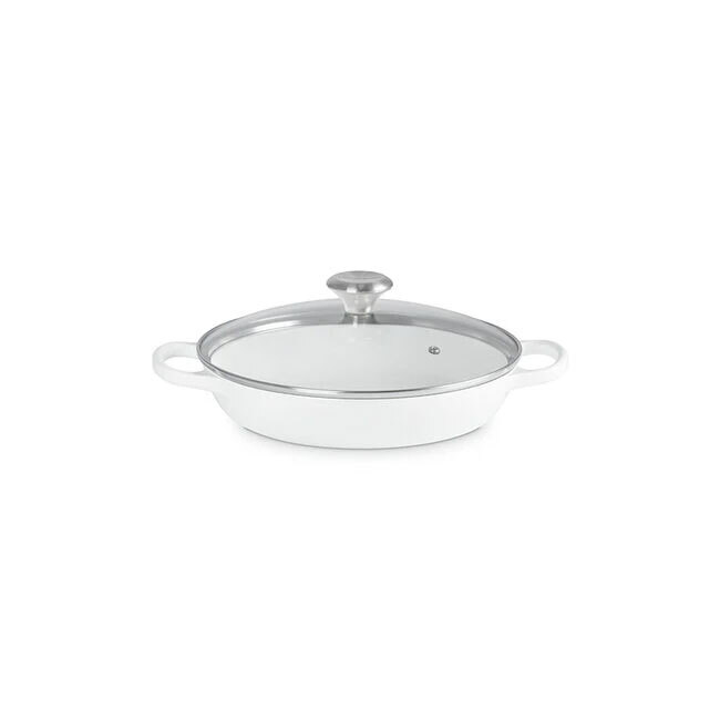 Le Creuset Signature 2.25 Qt. Enameled Cast Iron Braiser with Glass Lid | White