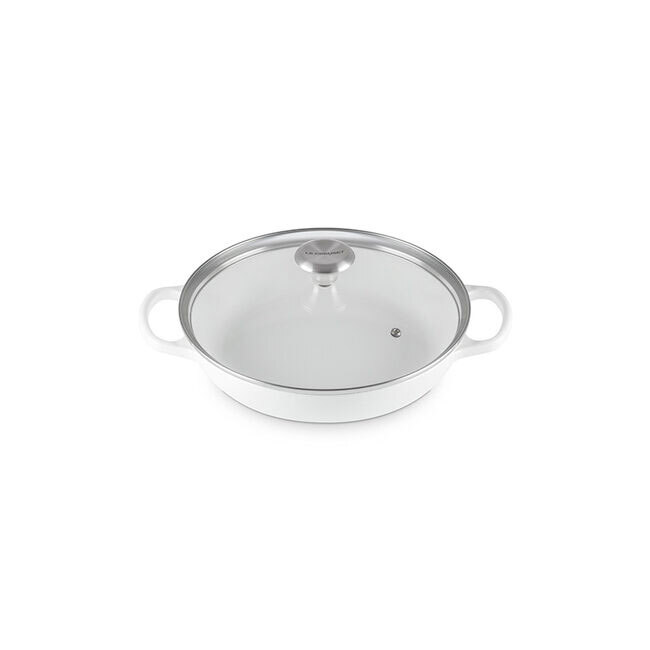 Le Creuset Signature 2.25 Qt. Enameled Cast Iron Braiser with Glass Lid | White