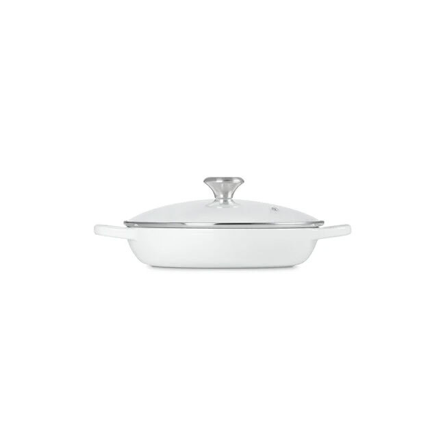 Le Creuset Signature 2.25 Qt. Enameled Cast Iron Braiser with Glass Lid | White