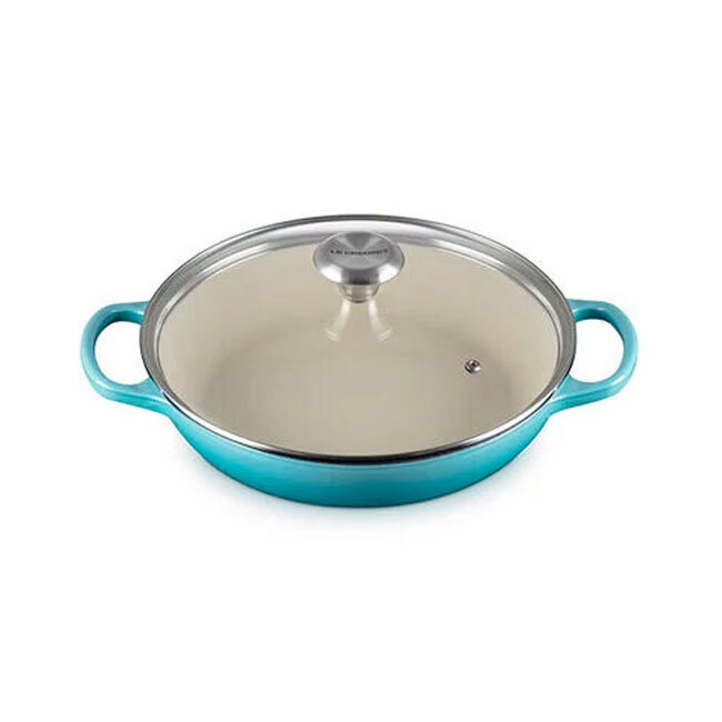 Product Le Creuset Signature 2.25 Qt. Enameled Cast Iron Braiser with Glass Lid | Caribbean