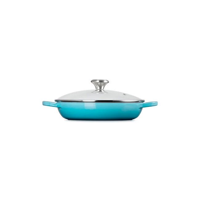 Le Creuset Signature 2.25 Qt. Enameled Cast Iron Braiser with Glass Lid | Caribbean