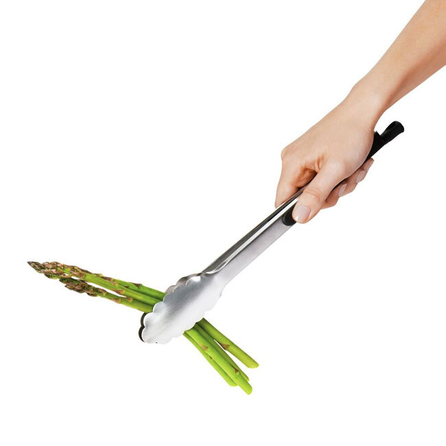 OXO Good Grips 12-in. Stainless Steel Tongs in use