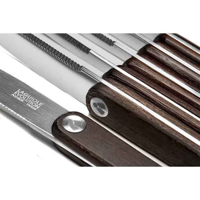 TB Groupe Laguiole Boxed 6-Steak Knives Set – Dark Wood Handle - Detail