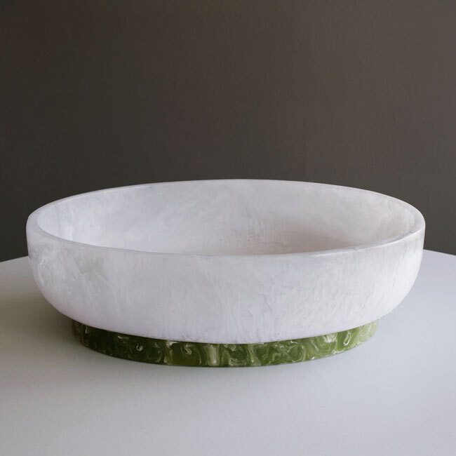 Product Beatriz Ball RESIN Rio Large Oval Bowl with Base (White and Green)