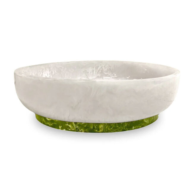 Beatriz Ball RESIN Rio Large Oval Bowl with Base (White and Green)