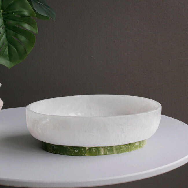 Beatriz Ball RESIN Rio Large Oval Bowl with Base (White and Green)