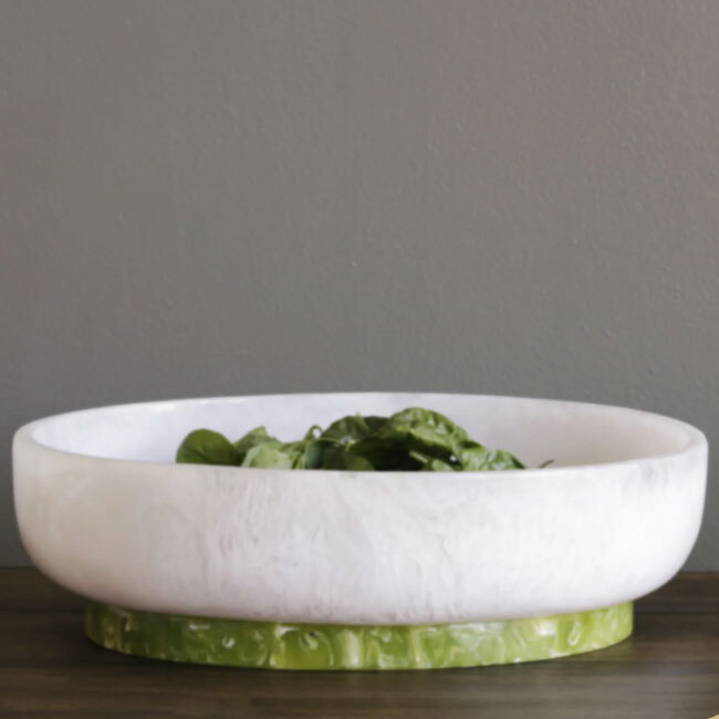 Beatriz Ball RESIN Rio Large Oval Bowl with Base (White and Green)