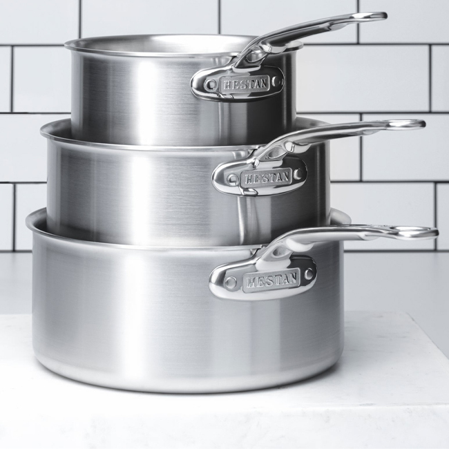 Hestan | Thomas Keller Insignia™ Commercial Clad Stainless Steel Open Sauce Pots stacked