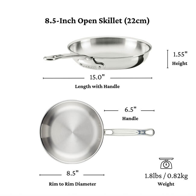 Hestan ProBond® Luxe™ Polished Clad Stainless Steel Ultimate Set | 10-Piece - dimensions