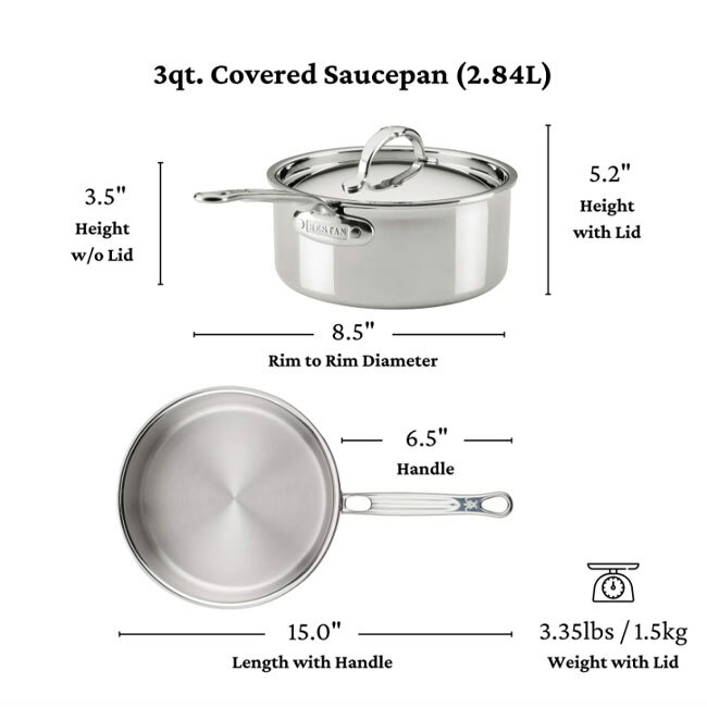 Hestan ProBond® Luxe™ Polished Clad Stainless Steel Ultimate Set | 10-Piece - dimensions