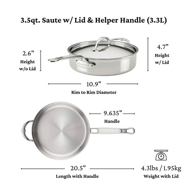 Hestan ProBond® Luxe™ Polished Clad Stainless Steel Ultimate Set | 10-Piece - dimensions