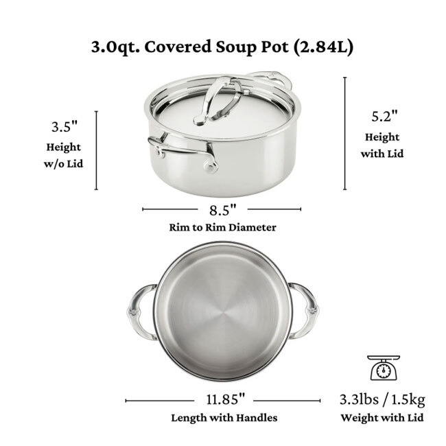 Hestan ProBond® Luxe™ Polished Clad Stainless Steel Soup Pot with Lid - Dimensions