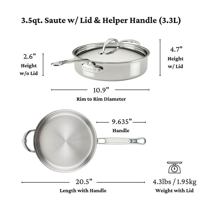 Hestan ProBond® Luxe™ Polished Clad Stainless Steel 3.5 Qt. Sauté Pan w/Lid - dimensions