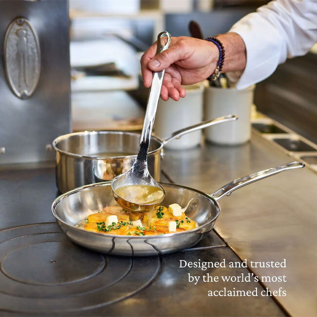 Hestan ProBond® Luxe™ Polished Clad Stainless Steel 3.0 Qt. Saucepan w/Lid in use