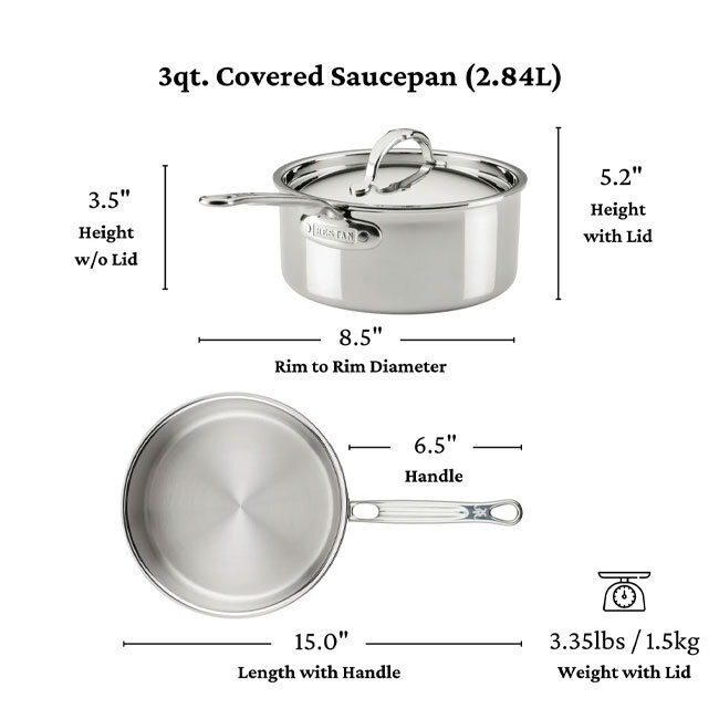 Hestan ProBond® Luxe™ Polished Clad Stainless Steel 3.0 Qt. Saucepan w/Lid - dimensions