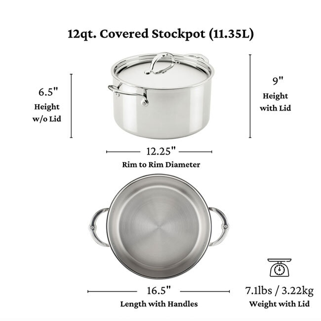 Hestan ProBond® Luxe™ Polished Clad Stainless Steel 12 Qt. Stockpot w/Lid - dimensions