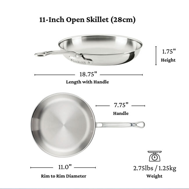 Hestan ProBond® Luxe™ Polished Clad Stainless Steel 11” Covered Skillet - dimensions