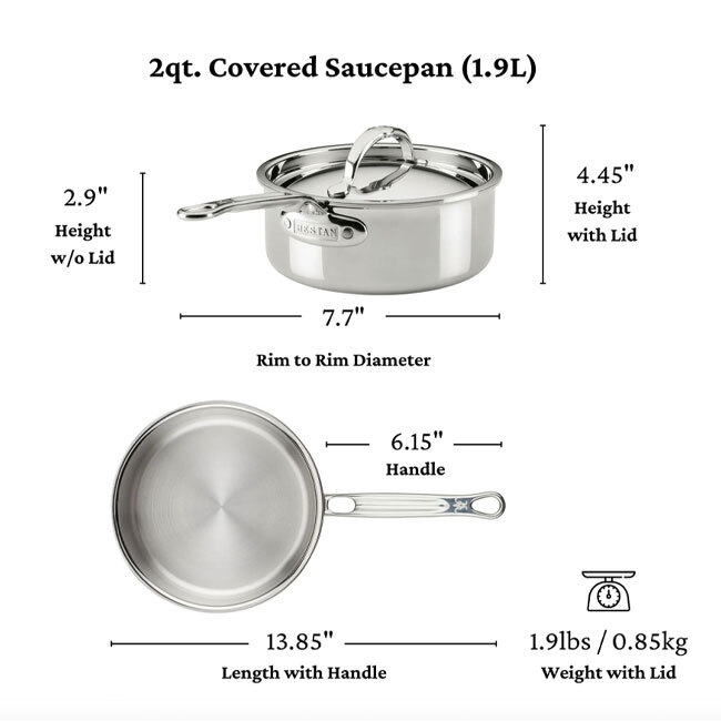 Hestan ProBond® Luxe™ Polished Clad Stainless Steel Signature Set | 5-Piece - dimensions