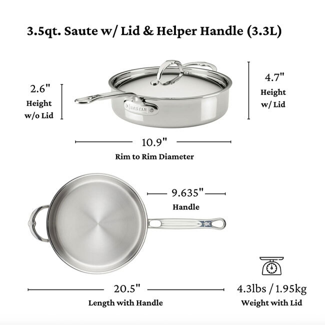 Hestan ProBond® Luxe™ Polished Clad Stainless Steel Signature Set | 5-Piece - dimensions