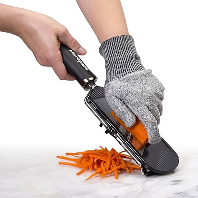 Microplane Cut Resistant Kitchen Glove in use