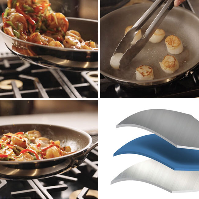 VIKING Pureglide Pro 3-Ply 10” Fry Pan in use with three ply diagram