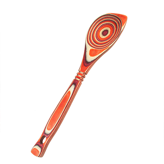 Island Bamboo 12” Pakkawood Corner Spoon, Red